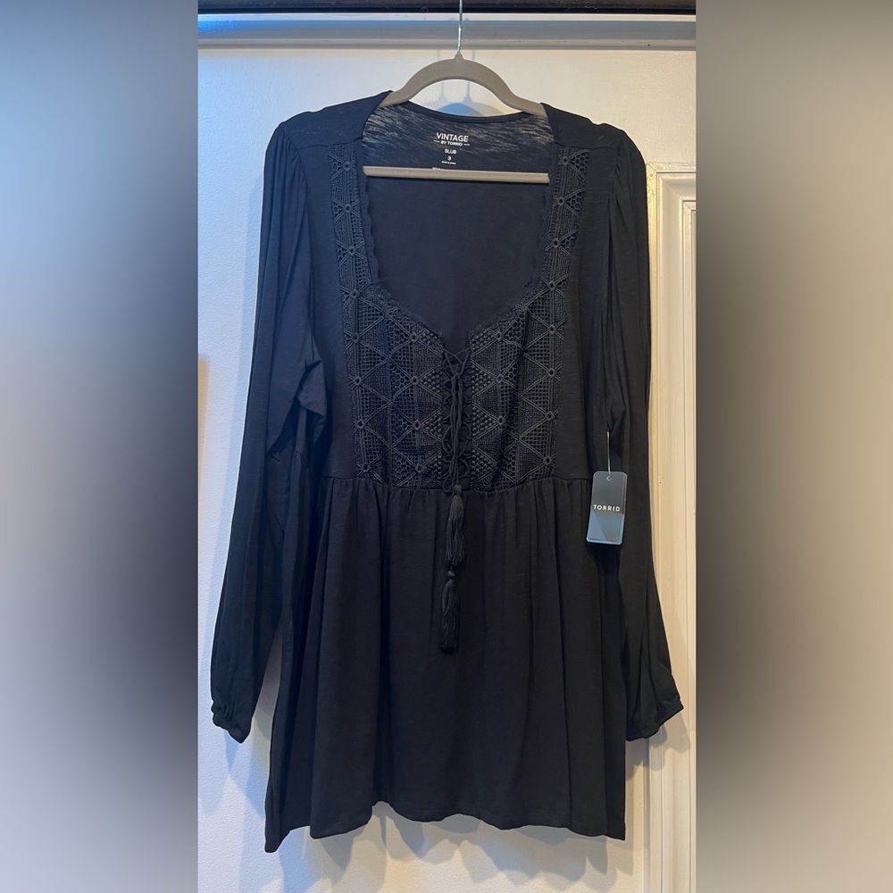 Torrid Black Crochet Detail Top